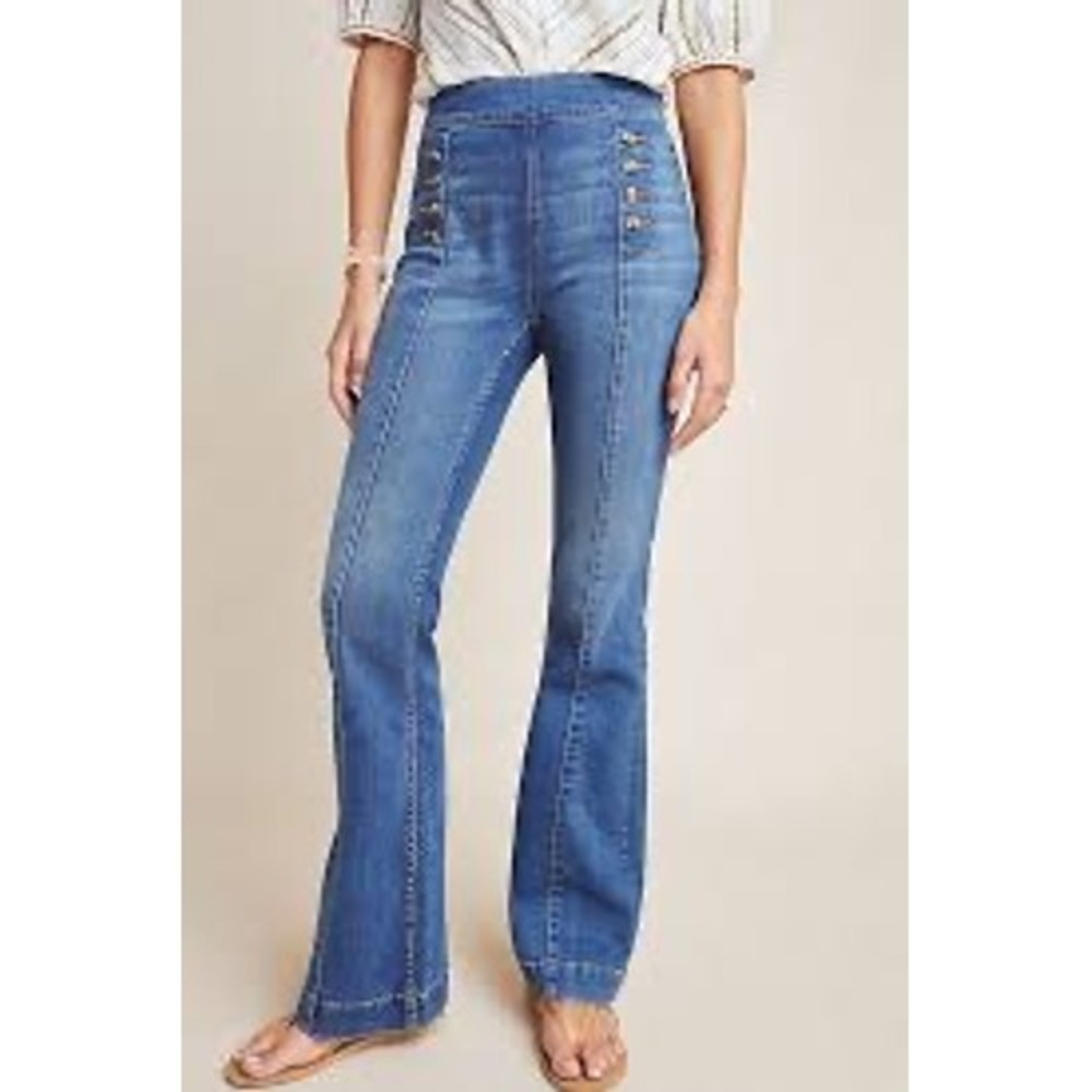 Pilcro and the Letterpress High-Waist Wide-Leg Sailor Jeans in Blue